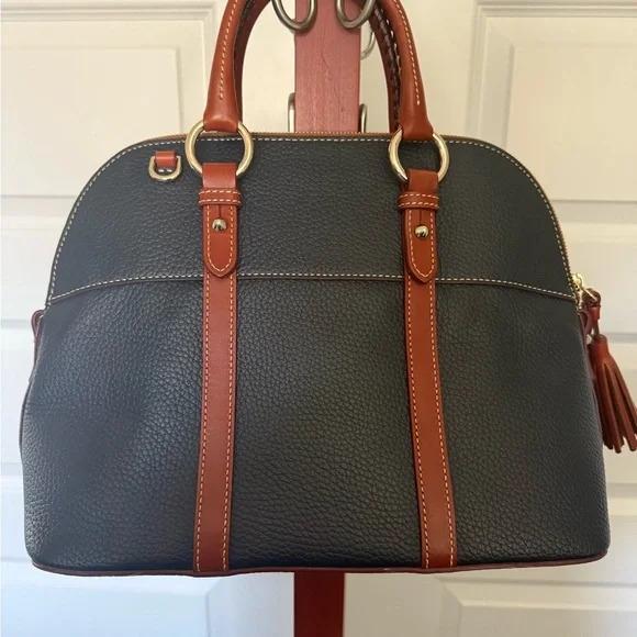 Dooney & Bourke Blue and Brown Leather Satchel with Dome Shape - Picture 2 of 2